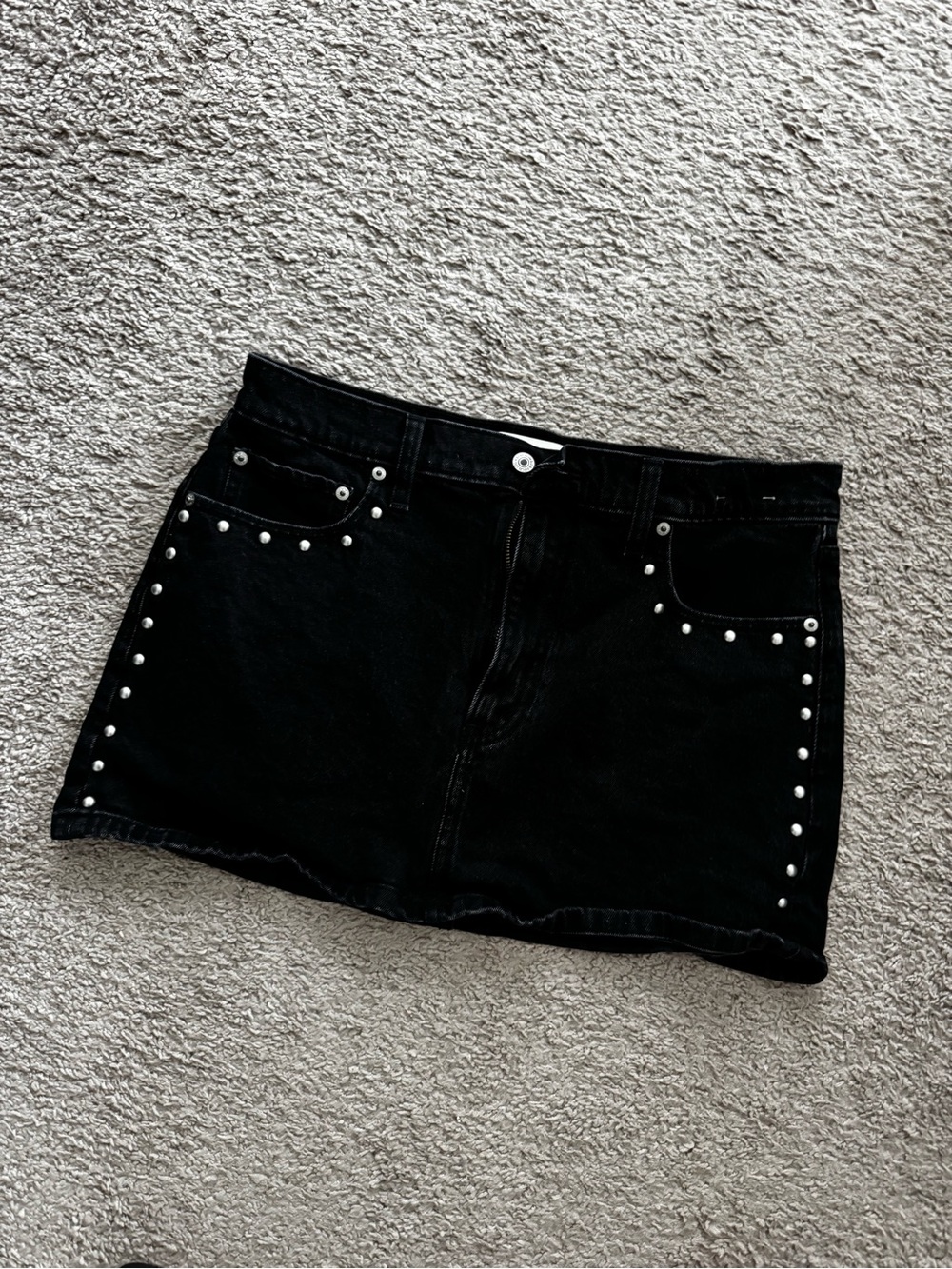 Abercrombie & Fitch Black Studded Denim Mini Skirt